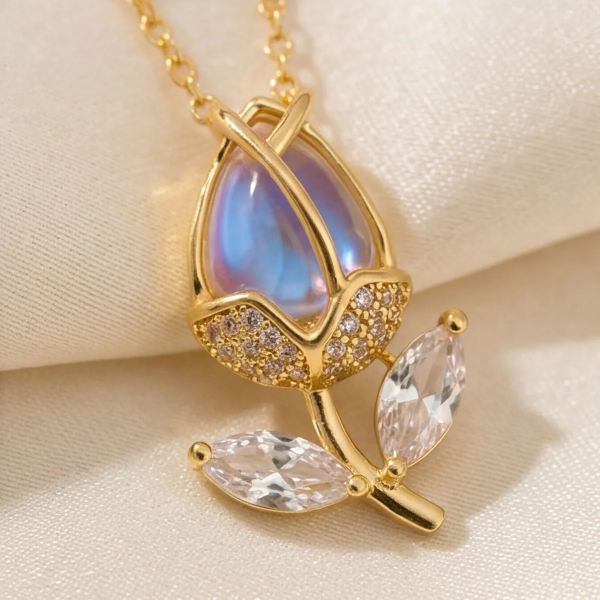 Blumen-Halskette mit Opal – Ansicht 1