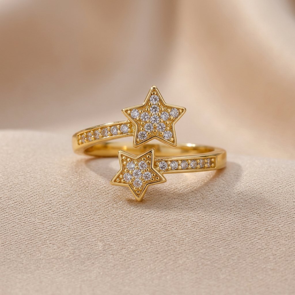Doppelstern-Ring mit Zirkonia-Steinen